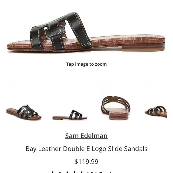 Sam Edelman Black Textured Leather Slip-On Sandals - Picture 9 of 16